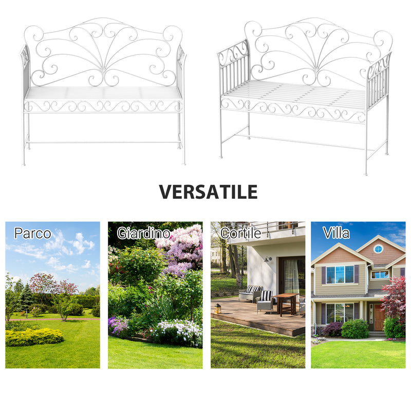 Panchina 2 Posti da Giardino in Ferro Romantico Bianco 109.5x51x95.5 cm 