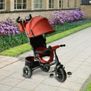 Passeggino Triciclo per Bambini con Maniglione e Tettuccio Nero e Rosso 