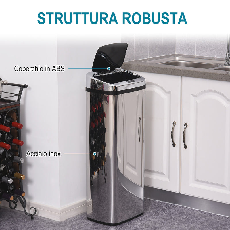 Pattumiera ad Apertura Automatica in Acciaio Inox con Sensore 50L 