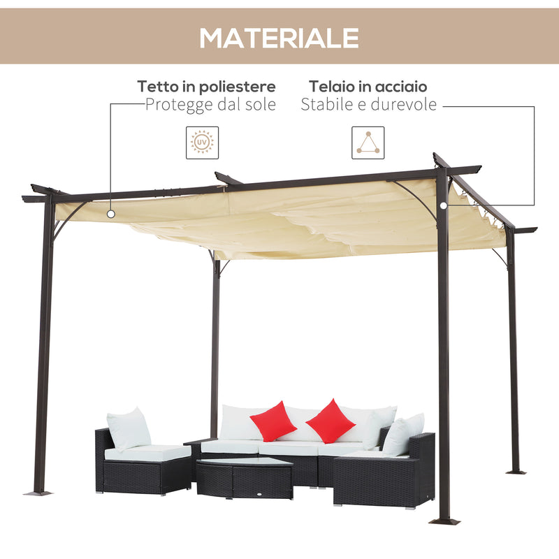 Pergola da Giardino Retraibile 3,5x3,5x2,3 m Nera e Beige 