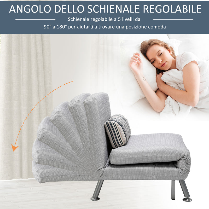 Poltrona Letto in Ferro e Cotone con Cuscino a Righe Grigio,75x70x75 cm 