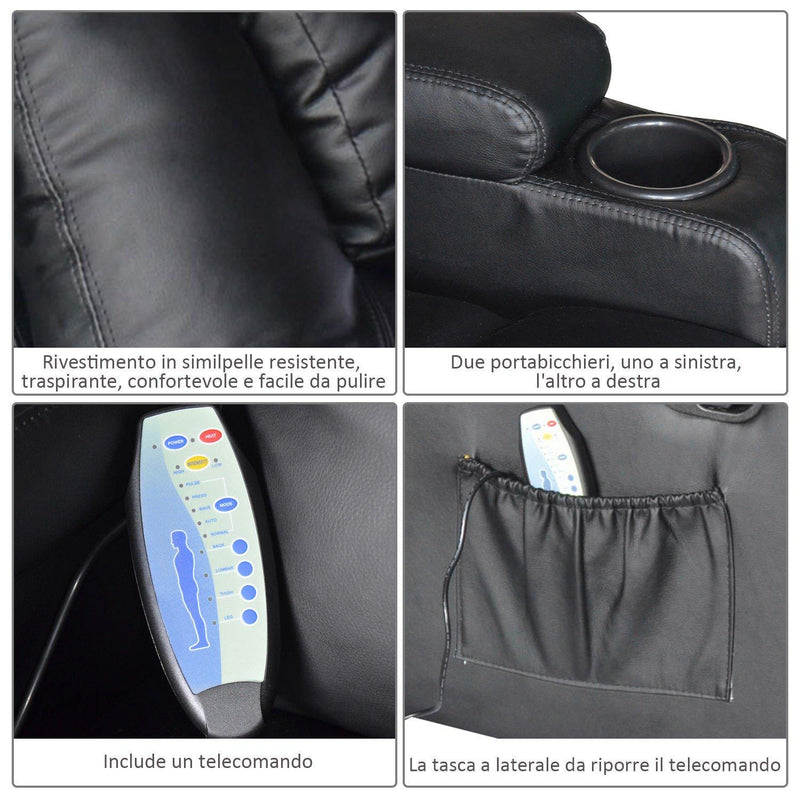 Poltrona Relax Massaggiante Riscaldabile in Similpelle Nero 