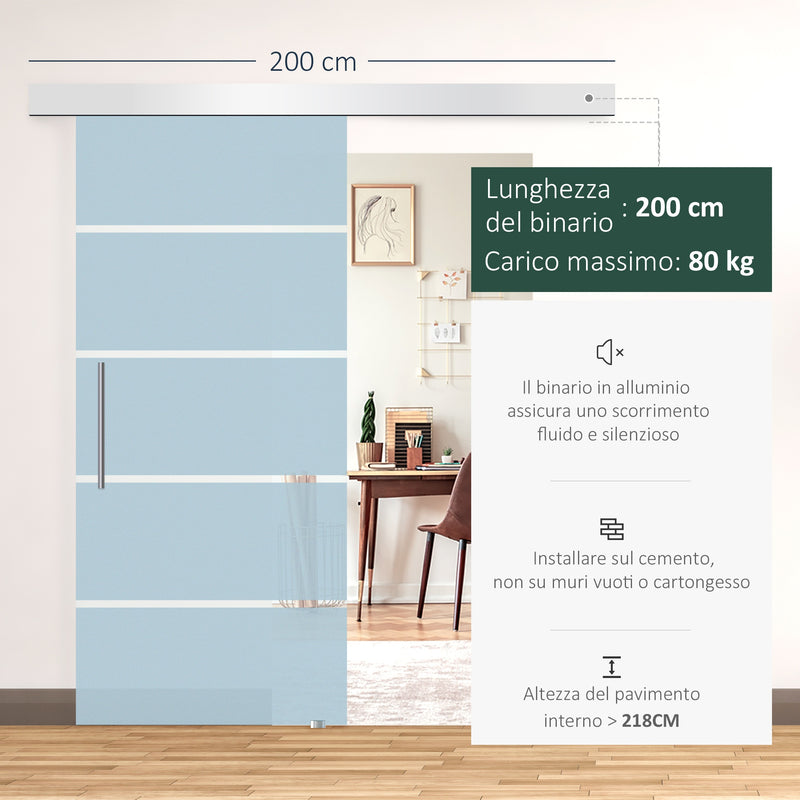 Porta Scorrevole Vetrata 102,5x205 cm Satinata a Strisce Trasparenti 
