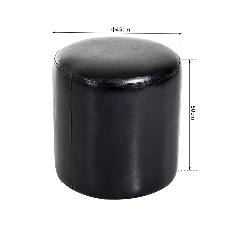 Pouf Poggiapiedi Sgabello Tondo Imbottito in Similpelle Nero 45x45x50 cm 