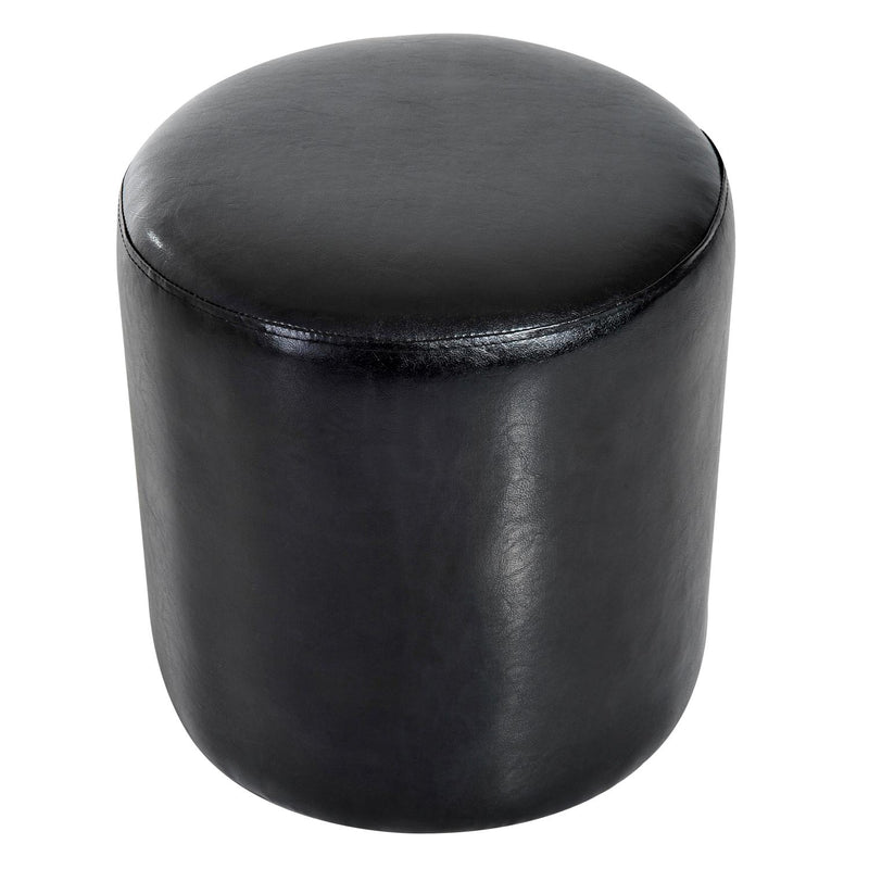 Pouf Poggiapiedi Sgabello Tondo Imbottito in Similpelle Nero 45x45x50 cm 
