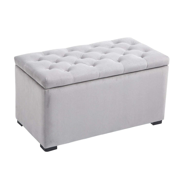 Coffre de rangement polyvalent avec 2 tabourets pouf en velours gris perle prezzo