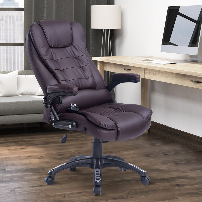 Sedia Poltrona Massaggiante da Ufficio 62x68x121 cm con Riscaldamento in Similpelle Marrone