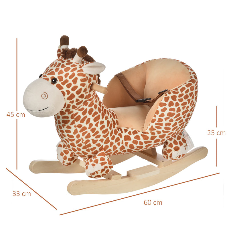 Dondolo per Bambini in Legno Giraffa in Peluche con Suoni 