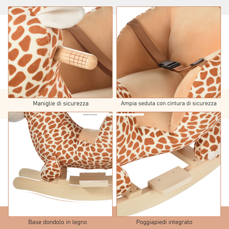 Dondolo per Bambini in Legno Giraffa in Peluche con Suoni 