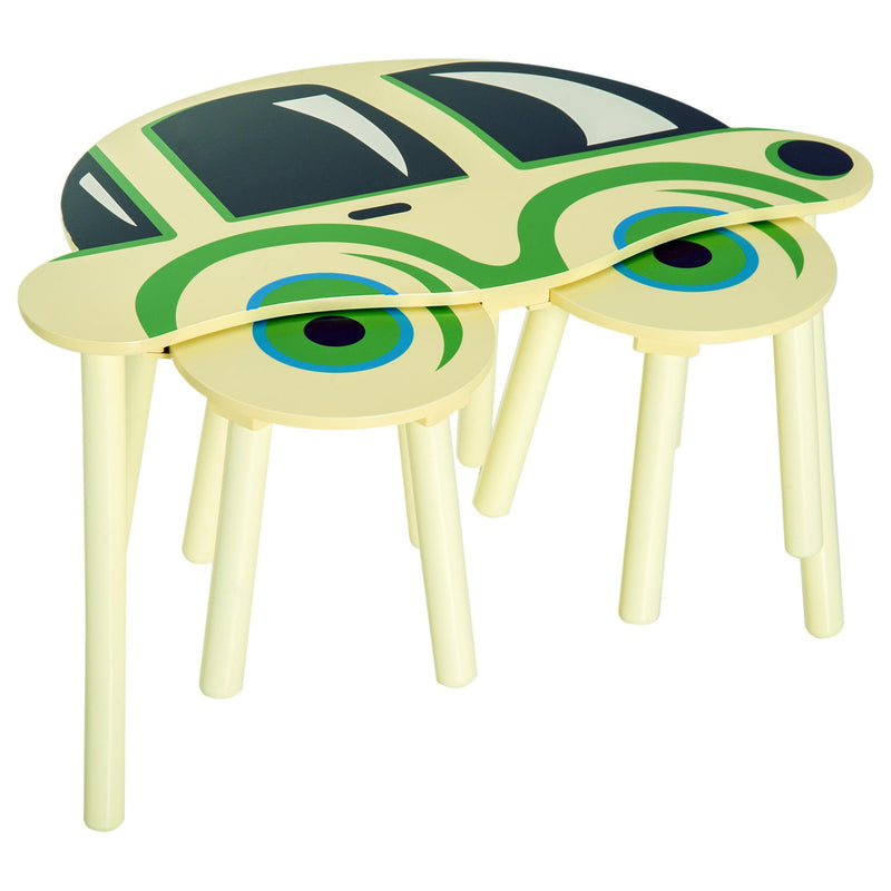 Set Macchinina con Tavolino e 2 Sgabelli per Bambini in Legno 76.5x58.5x46 cm 