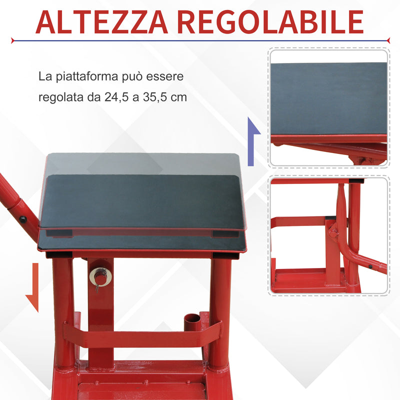 Cavalletto Solleva Moto Altezza Regolabile in Acciaio Rosso 28x34x30-40 cm 