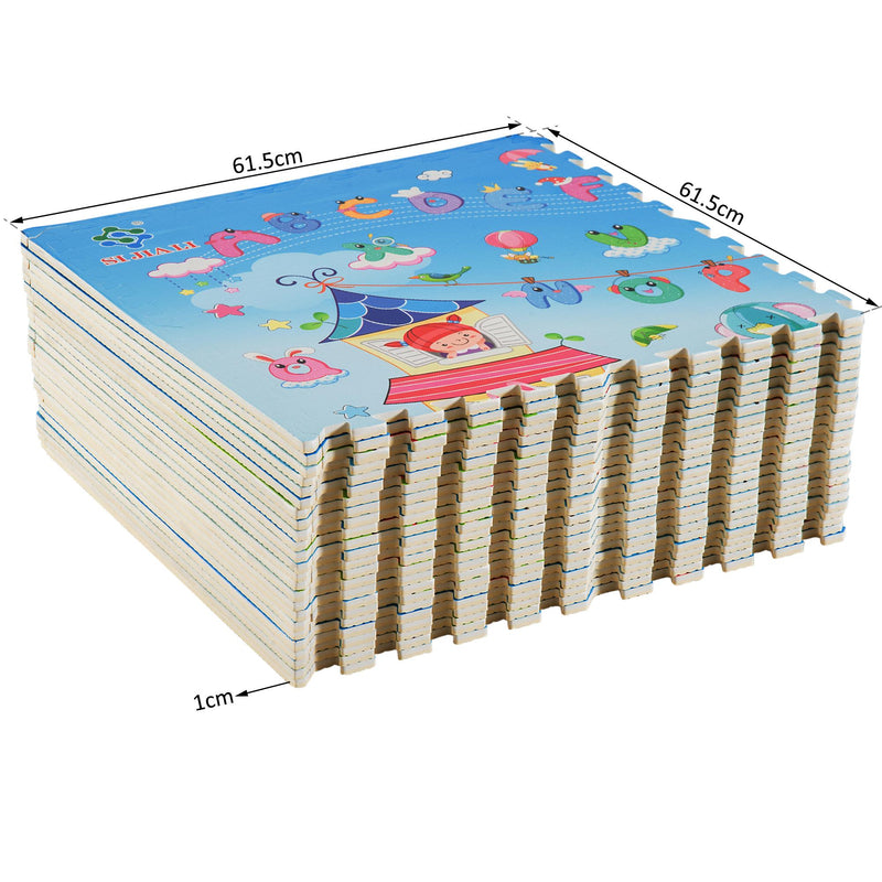 Tappeto Puzzle per Bambini Disegno Fantasia 24 Tessere 61.5x61.5 cm 