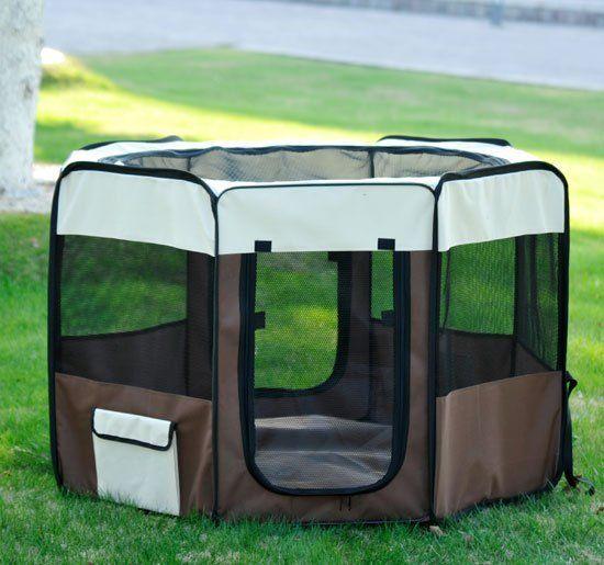 Box Recinto per Cani Pieghevole in Oxford Marrone-crema Ø116x71 cm 