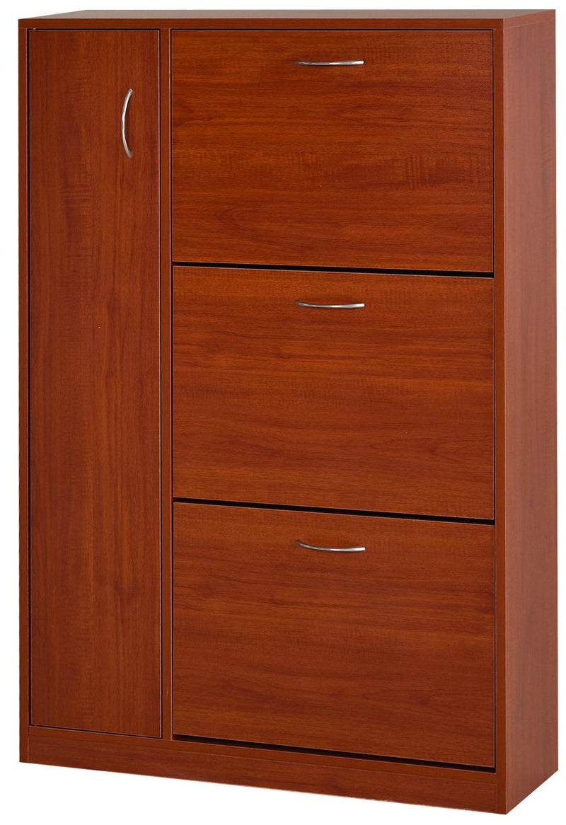 Scarpiera con 3 Ante a Ribalta e un'Anta Porta Ombrelli in Legno Noce 80x24x120 cm 