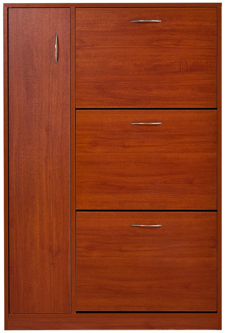 Scarpiera con 3 Ante a Ribalta e un'Anta Porta Ombrelli in Legno Noce 80x24x120 cm 