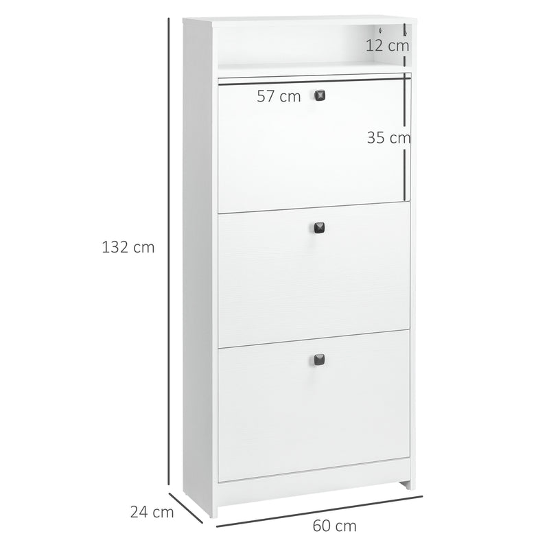Scarpiera 3 Scomparti in Legno Bianco 60x24x132 cm 