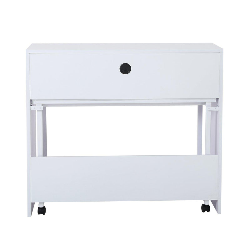 Scrivania Tavolo Porta PC con due Ripiani con Ruote in Legno MDF Bianco 100x36x88 cm 
