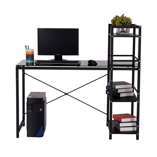 Bureau d'ordinateur en verre trempé et fer noir 125x63x113 cm online