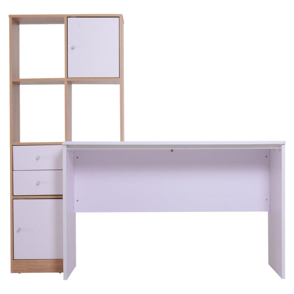 Bureau avec étagères 5 étagères et 2 tiroirs en bois de chêne blanc 153x60x148 cm sconto