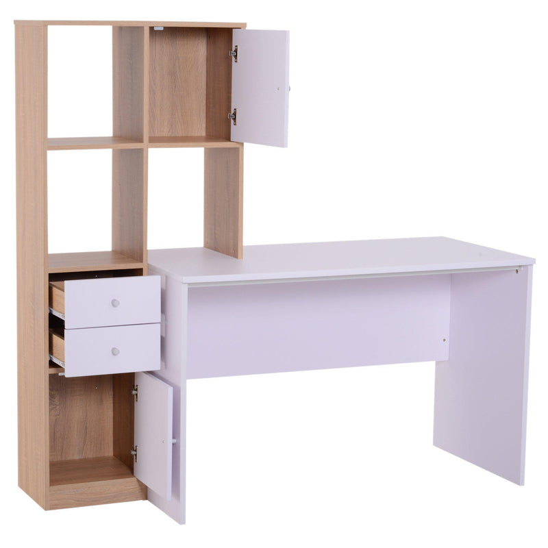 Scrivania con Scaffalatura 5 Ripiani e 2 Cassetti in Legno Bianco Rovere 153x60x148 cm 