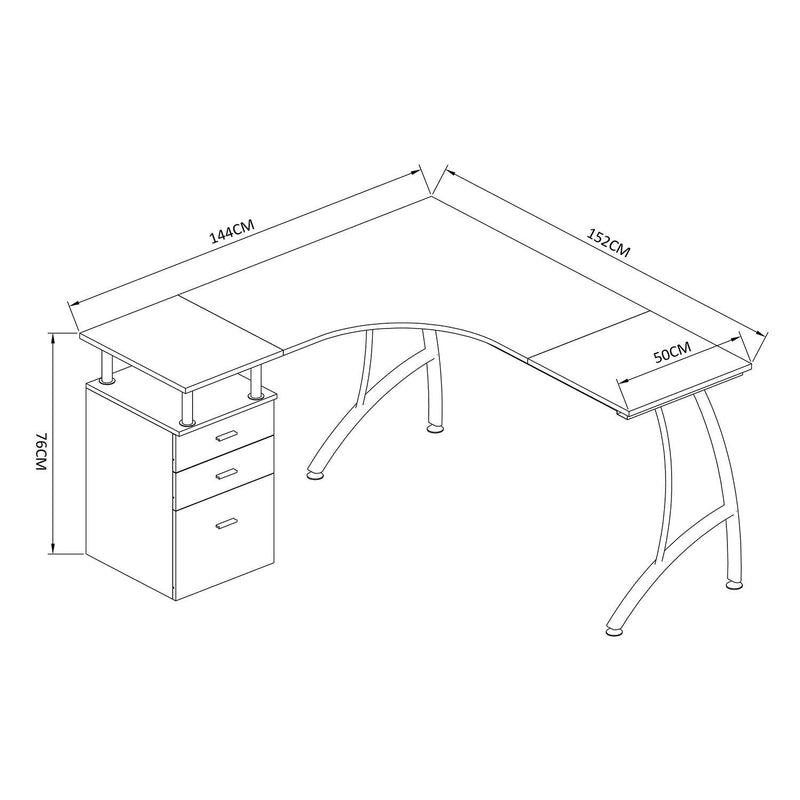 Scrivania Moderna ad Angolo con Cassetti in Legno Bianco 152x144x76 cm 