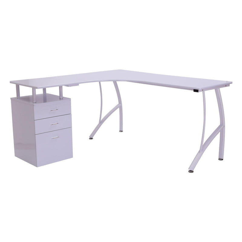 Scrivania Moderna ad Angolo con Cassetti in Legno Bianco 152x144x76 cm 