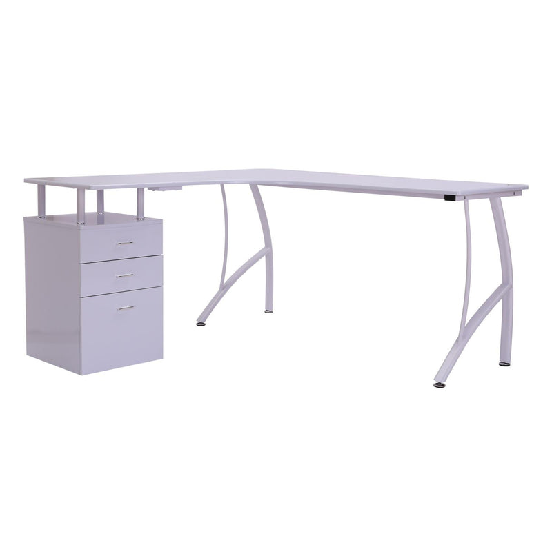 Scrivania Moderna ad Angolo con Cassetti in Legno Bianco 152x144x76 cm 
