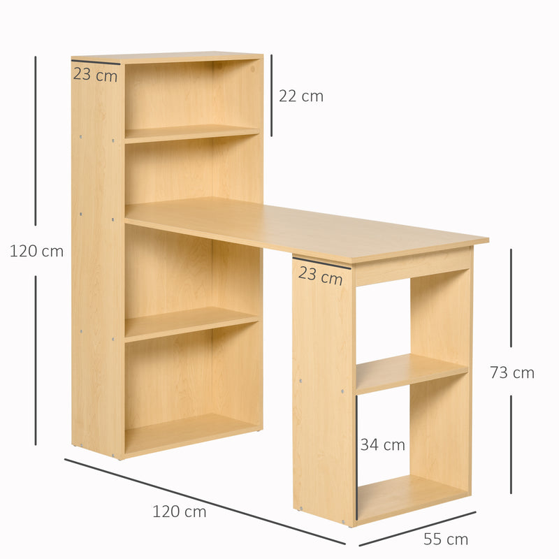 Scrivania con Mensole Libreria in Legno Naturale 120x55x120 cm 