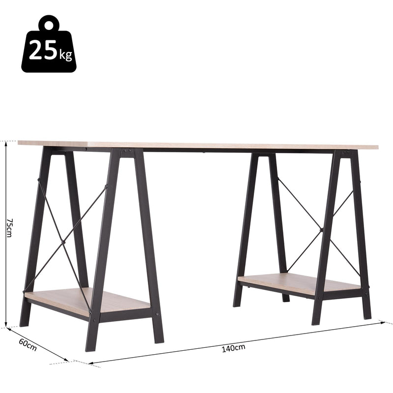 Scrivania da Ufficio Industrial in Metallo e Legno MDF Ripiani Legno e Nero 140x60x75 cm 