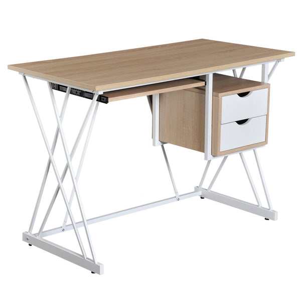 Bureau en acier blanc et bois de chêne avec tiroirs 110x55x76 cm prezzo
