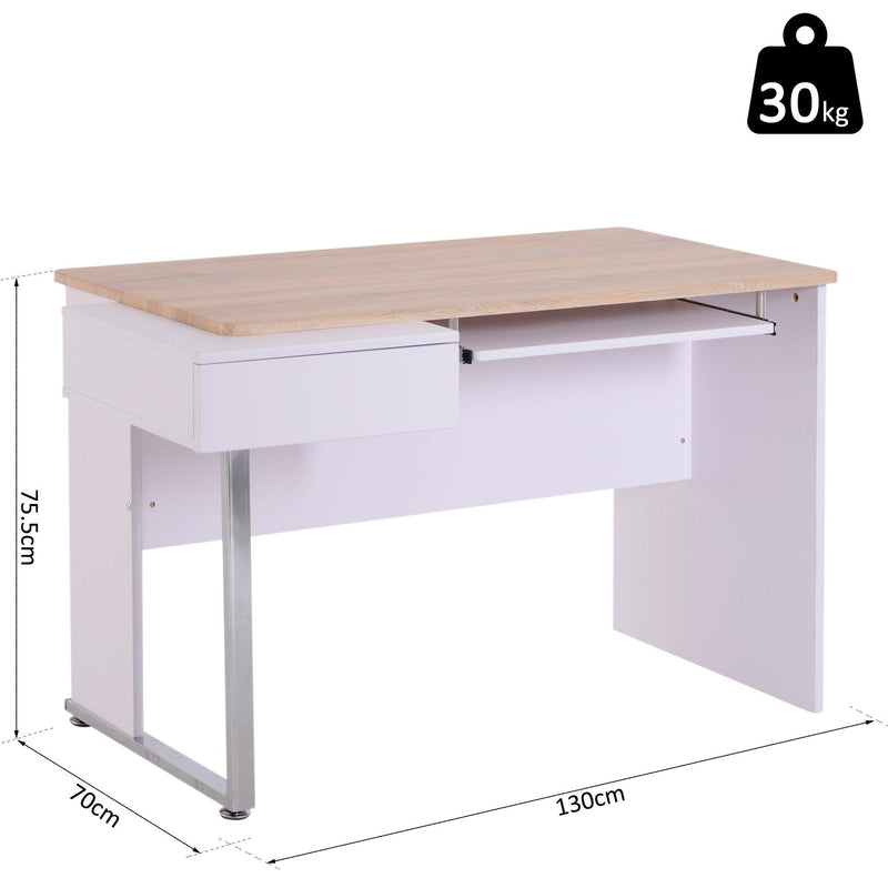 Scrivania da Ufficio con Ripiano Tastiera in Legno Bianco e Rovere 130x70x75.5 cm 