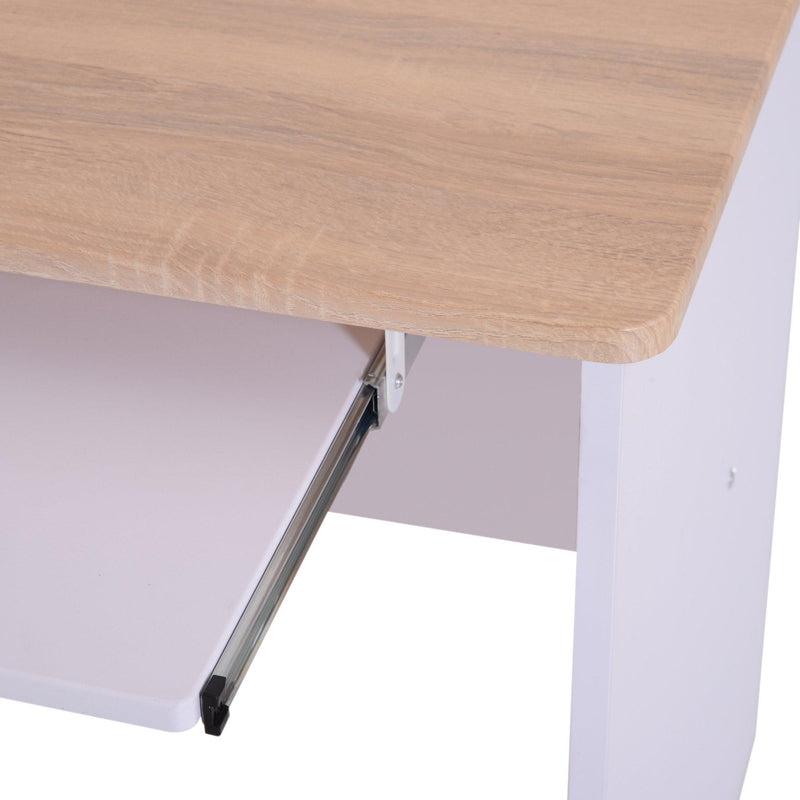Scrivania da Ufficio con Ripiano Tastiera in Legno Bianco e Rovere 130x70x75.5 cm 