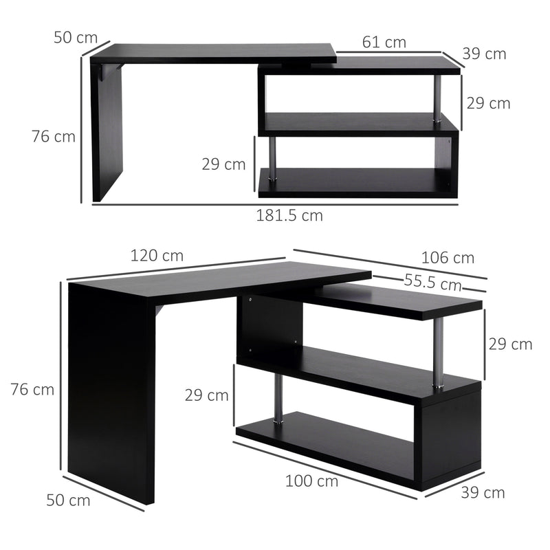 Scrivania da Ufficio Angolare per Computer con Scaffali in Legno Nero 120x106x75 cm 