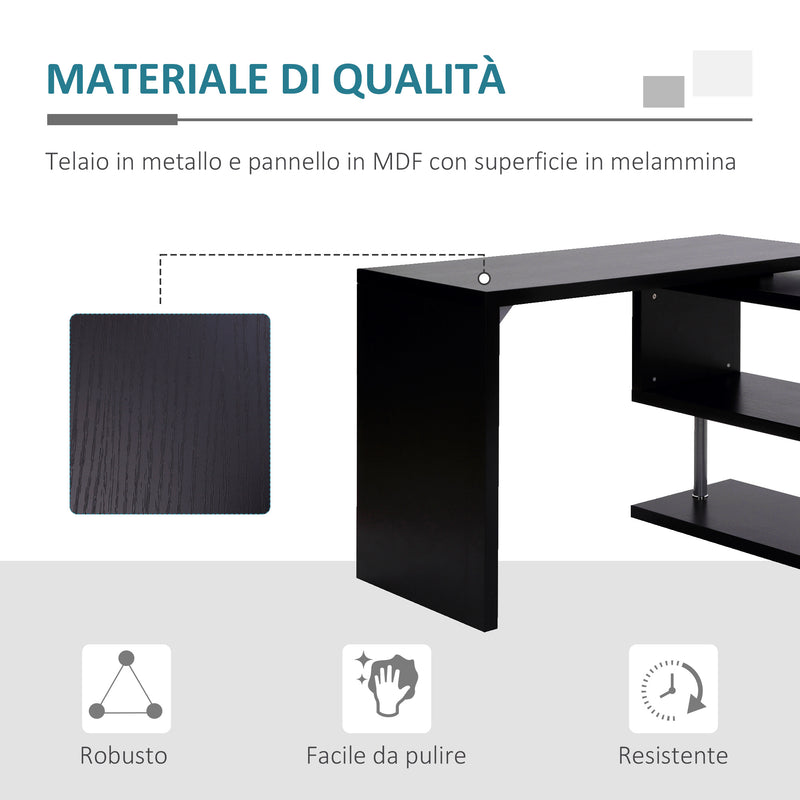 Scrivania da Ufficio Angolare per Computer con Scaffali in Legno Nero 120x106x75 cm 