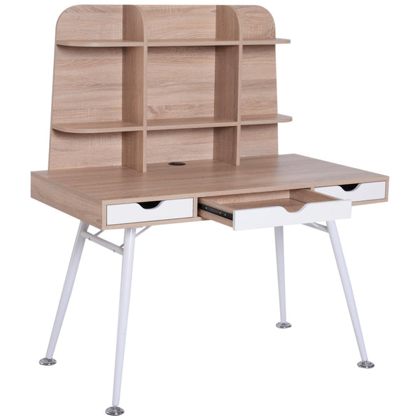 sconto Bureau avec tiroirs et bibliothèque en bois blanc et chêne 120x65,5x138,5 cm