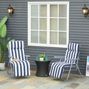 Set 2 Sedie a Sdraio da Giardino Reclinabili con Imbottitura a Righe e Braccioli bianco e blu 