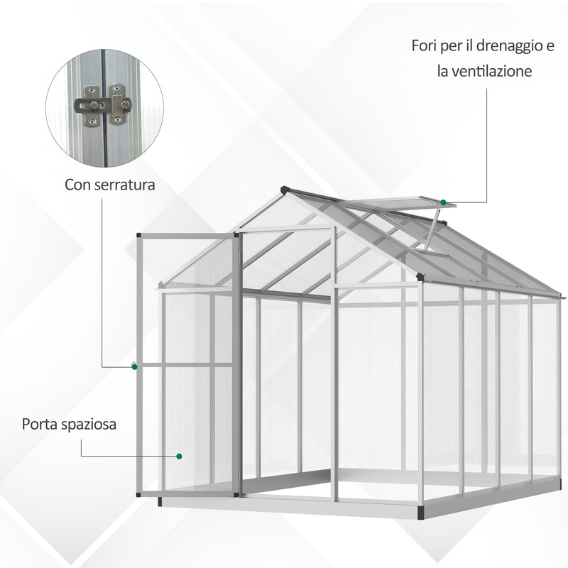 Serra da Giardino per Piante con Tetto Apribile e Porta Scorrevole Trasparente 242x190x195 cm 