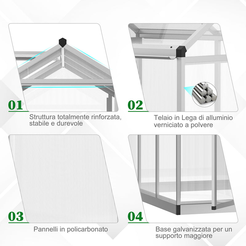 Serra da Giardino per Piante con Tetto Apribile e Porta Scorrevole Trasparente 242x190x195 cm 