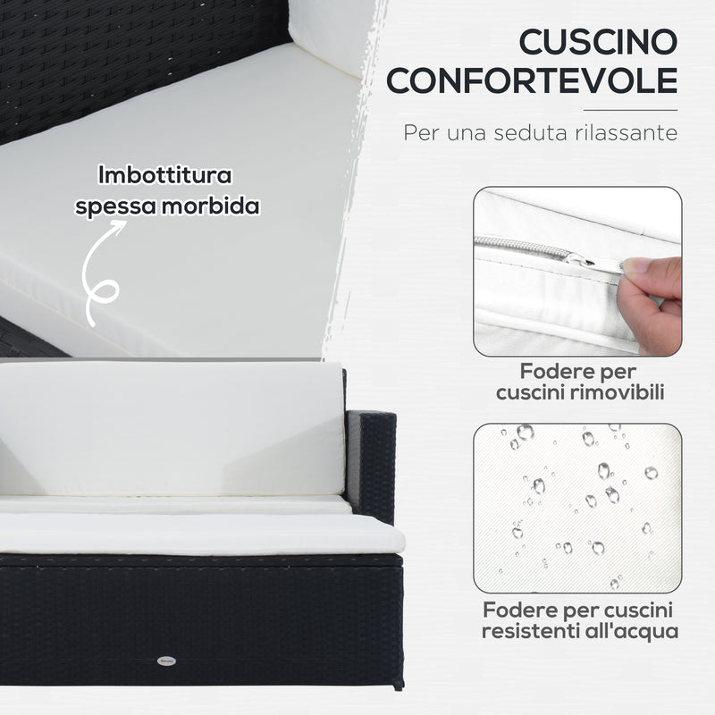 Set Salotto da Giardino in Rattan Sintetico Divano e Poggiapiedi con Cuscini Nero 