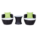 Set Salotto da Giardino in Rattan Sintetico 2 Poltroncine Tonde con Tavolino e Cuscini Marrone 