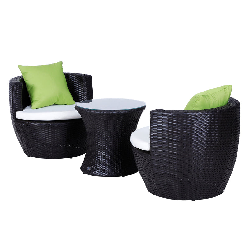 Set Salotto da Giardino in Rattan Sintetico 2 Poltroncine Tonde con Tavolino e Cuscini Marrone 