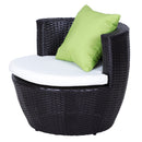 Set Salotto da Giardino in Rattan Sintetico 2 Poltroncine Tonde con Tavolino e Cuscini Marrone 