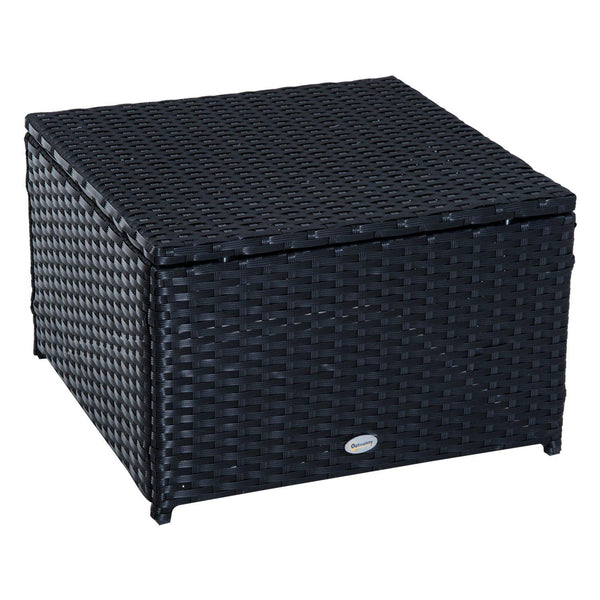 acquista Salon de jardin en rotin synthétique canapé pouf et table basse avec coussins noirs