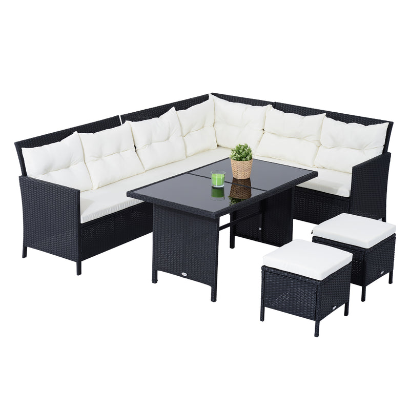 Set Salotto da Giardino in Rattan Sintetico 6 pezzi DIvano con Cuscini e Tavolino Nero 
