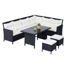 Set Salotto da Giardino in Rattan Sintetico 6 pezzi DIvano con Cuscini e Tavolino Nero 