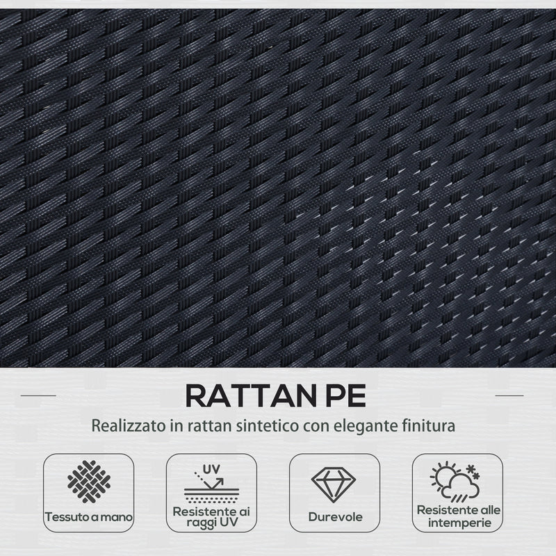 Set Salotto da Giardino in Rattan Sintetico 6 pezzi DIvano con Cuscini e Tavolino Nero 