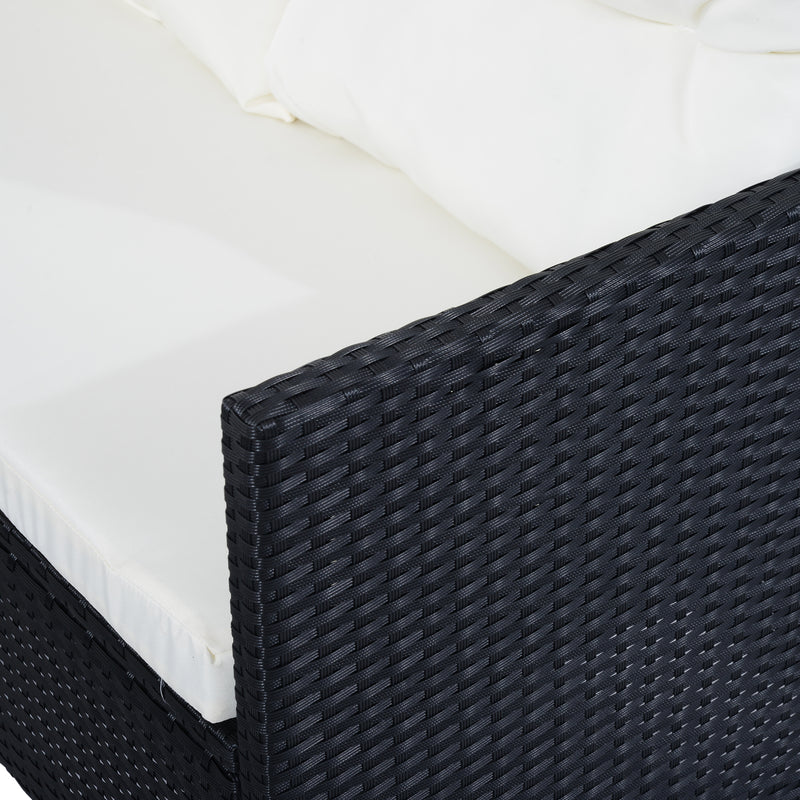 Set Salotto da Giardino in Rattan Sintetico 6 pezzi DIvano con Cuscini e Tavolino Nero 