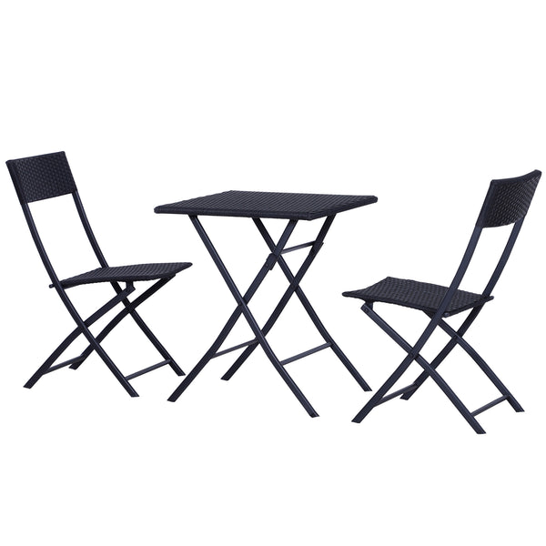 Ensemble Table Basse et 2 Chaises de Jardin Pliantes en Rotin Synthétique Noir sconto