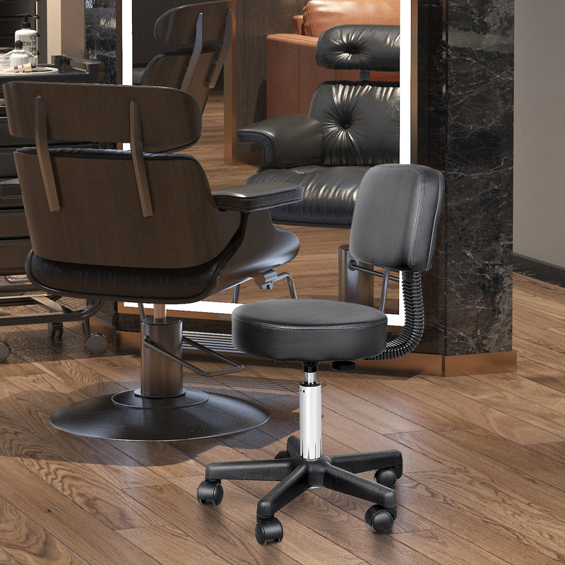 Sgabello per Estetista con Schienale Sedia Girevole in Similpelle Altezza Regolabile Nero 