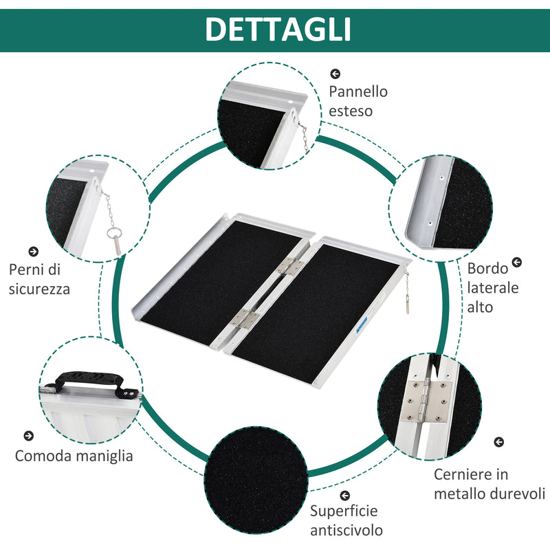 Rampa per Sedia a Rotelle Pieghevole Antiscivolo in Alluminio 61x72 cm 
